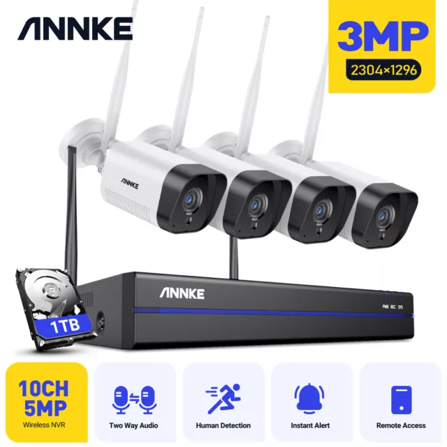 ANNKE NVR 10CH 3MP 4x WIFI Kameras Überwachungskamera Nachtsicht 2-Wege-Audio 1T