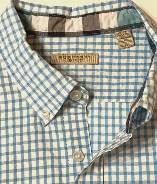 Burberry Brit Blue/White Check Textured Cotton Button Down Long Sleeve Shirt  L