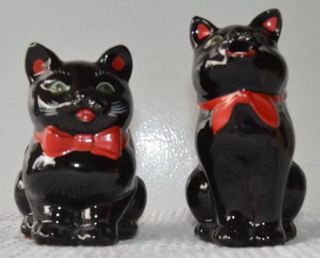 1950'S Japan Shafford Red Ware Hp Black Cats-Sugar & Creamer Set-Green Eyes