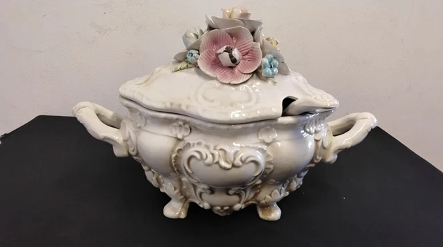 Soupière Italienne Vintage BASSANO - Style Capodimonte - Faïence à Fleurs