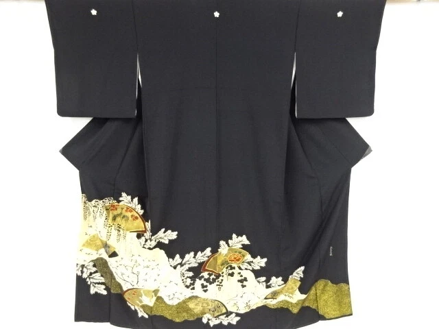 80795# Japanese Kimono / Antique Tomesode / Embroidery / Flower & Bird &