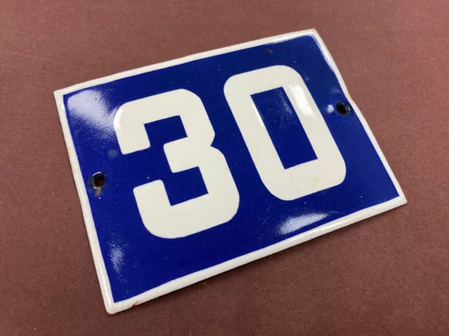 ANTIQUE VINTAGE FRENCH ENAMEL SIGN HOUSE NUMBER 30 DOOR GATE SIGN BLUE 1950's