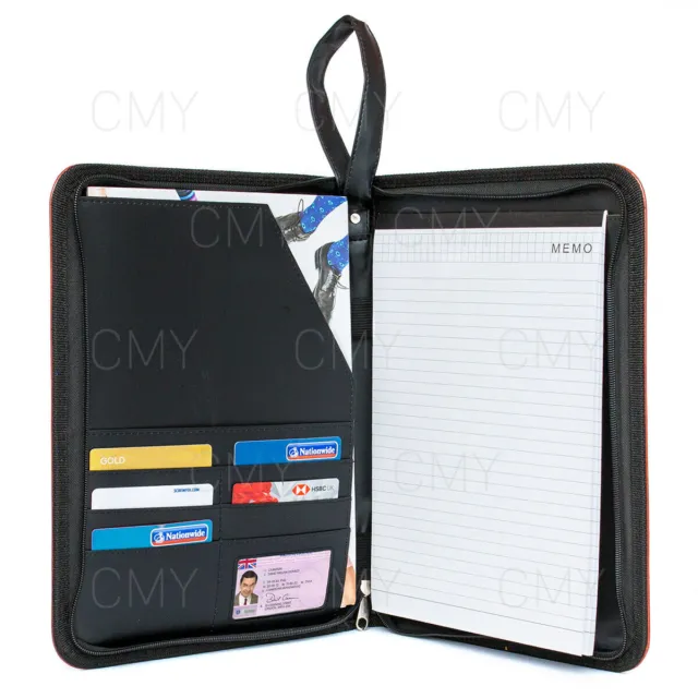 A4 Zipped Conference Folder Business Faux Leather Document Case Bag Portfolio