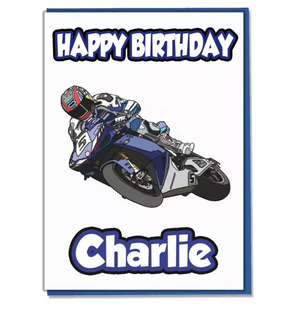 Personalised Moto GP Motorbike Birthday Card Boys Mens Son Grandson Dad Husband