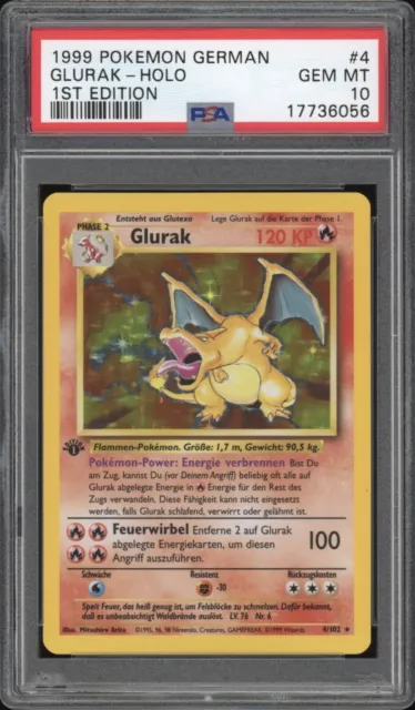 1999 Pokemon GERMAN 1st Edition Base Set Glurak-Charizard Holo 4/102 PSA 10 GEM