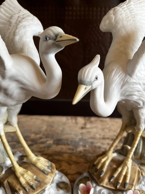 Vintage Set Of TWO Andrea by Sadek Porcelain White Heron Figurines Japan 8.5"