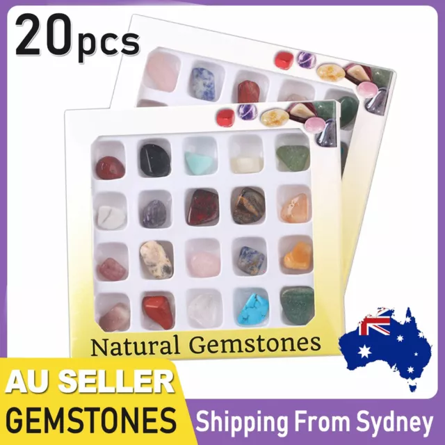 20pcs Polished Rocks for Kids Tumbled Stones Gemstones Crystal Rocks with  Box