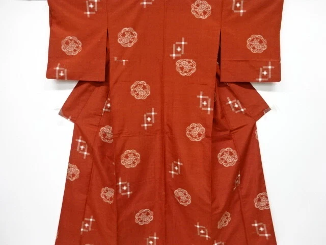 6571378: Japanese Kimono / Antique Hitoe Kimono / Tsumugi / Woven Flower & Igeta