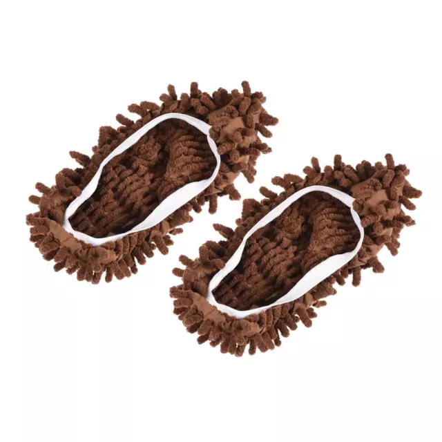 2Pcs Washable Cleaning Shoes Cover Multifunction Chenille Mop Slippers Brown