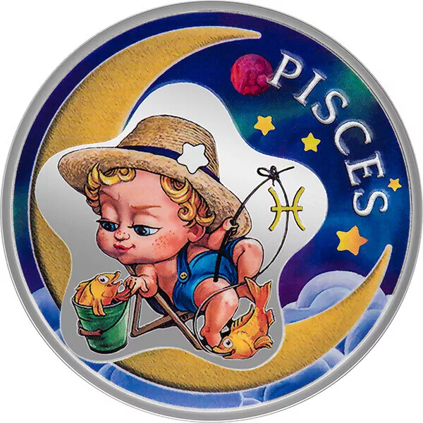 Pisces Baby Zodiac 1/2 oz Proof Silver Coin 2 Cedis Republic of Ghana