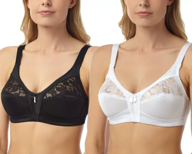 Non Padded Lace Bra Firm Control Bra Ladies Wireless Soft Cup  Black or White