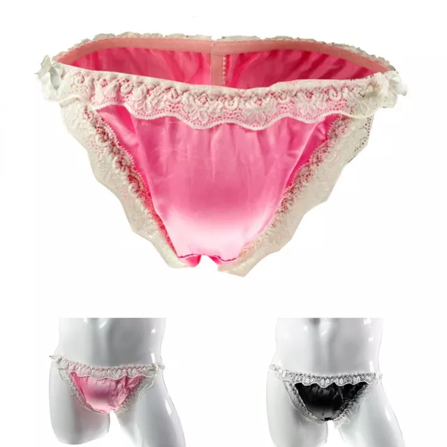Men Underpants Briefs Lace Nightclub Panties Satin Sexy Shorts Stretchy