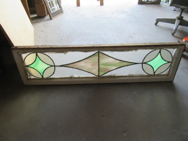 ~ ANTIQUE STAINED GLASS TRANSOM WINDOW ~ 59 x 16 ~ ARCHITECTURAL SALVAGE