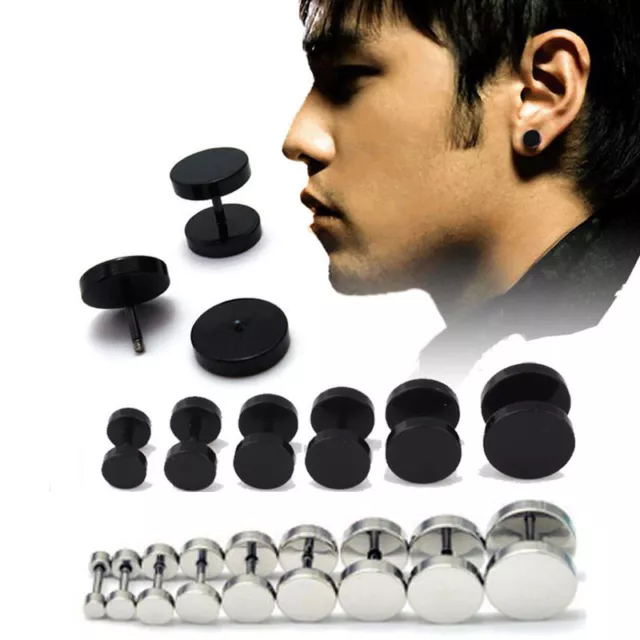 1Pair Unisex Mens Barbell Punk Band Gothic Stainless Steel Ear Studs Earrings