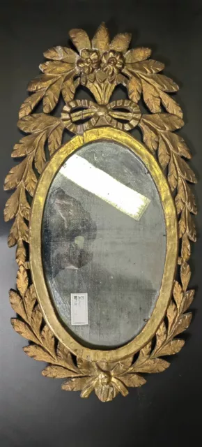 Antico Specchio In Foglia Oro 800 Legno Alto Antiquariato 2