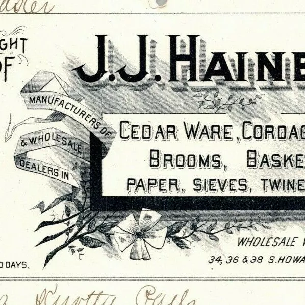 1896 Letterhead Billhead J.J. Haines Cedar Ware Brooms Baltimore Ephraim Baker*