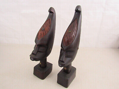 Vintage Pair Of African Wooden Tribal Figurines Hand Carved Wood Sculptures