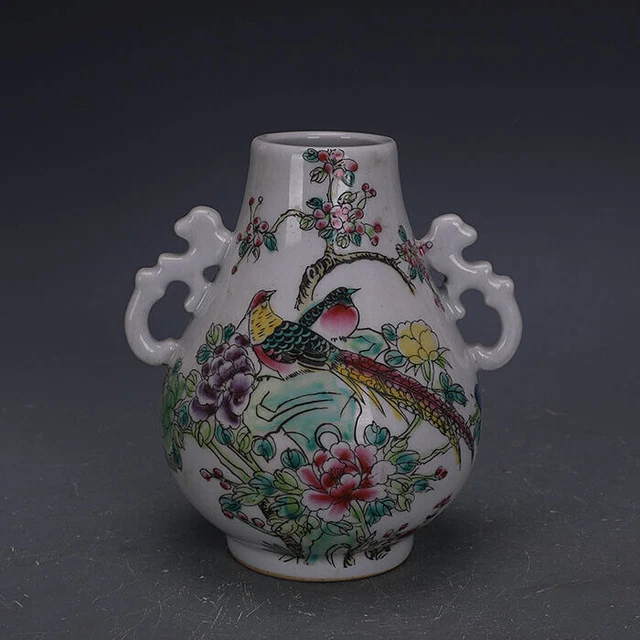 Chinese Famille Rose Porcelain Qing Peacock Flowers Pattern Vase 6.3 inch 居仁堂