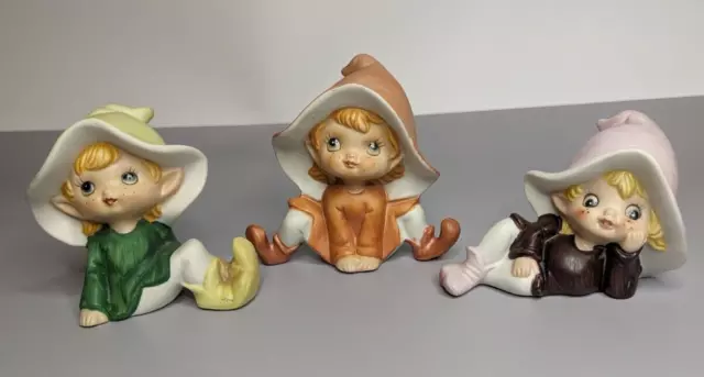 Vintage HOMCO Elf Fairy Pixie Figurines Garden Gnomes Porcelain Lot of 3 #5213