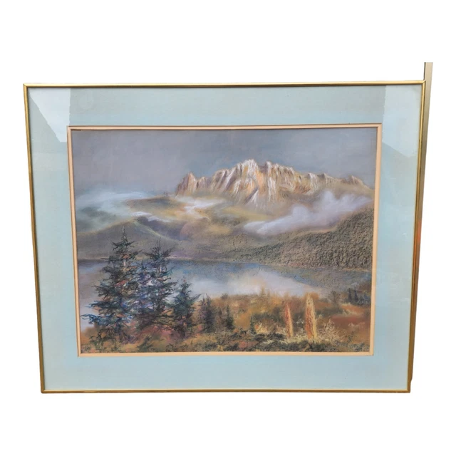 Well Executed Original Pastel - Dolomite Mountains - Signed Italian Artist 80cm