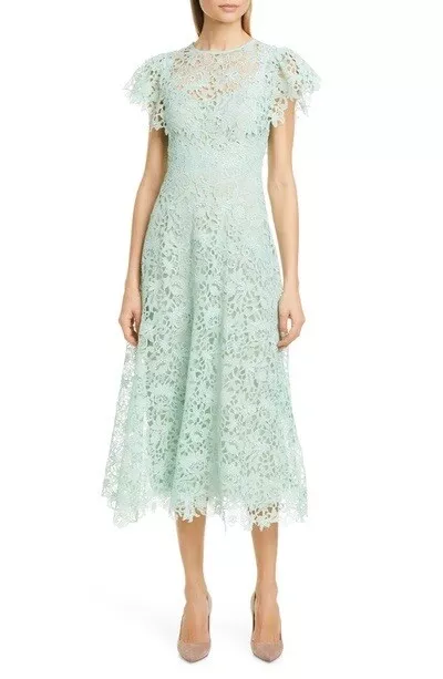 Lela Rose wildflower guipure lace dress mint plus size 20 flutter sleeve