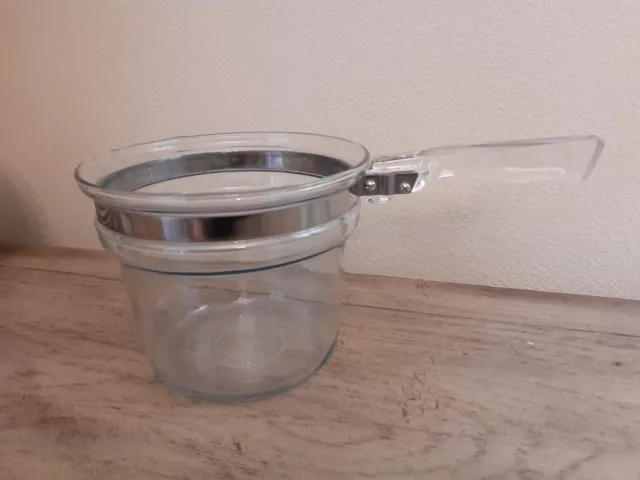 Vintage Pyrex Flameware Glass Double Boiler Stove Top Cooking Pot 6283  1.5/2 qt 