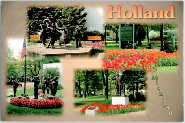Holland Michigan Tulip Time Festival Dutch Heritage Statues Flowers VTG Postcard