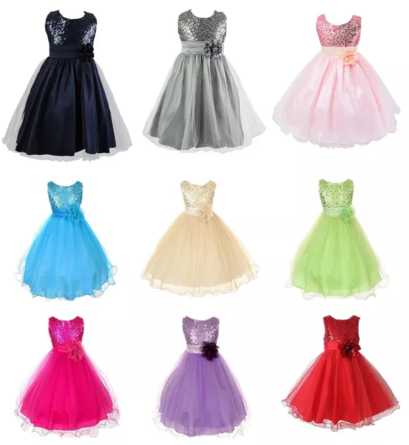 Bambini Ragazze Fiore Festa Paillettes Abito Matrimonio Damigella Principessa