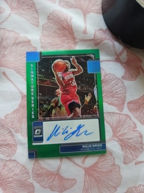 Willie Green 22-23 Optic Signature Series Green Prizm AUTO 76ers legend