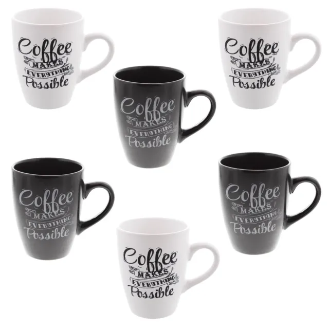 Kaffeebecher 6 Stück Coffee Possible Schwarz & Weiß 300ml Keramik Kaffee Tassen