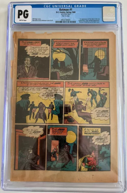 JOKER PAGE - Batman #1 CGC PG (DC Comics, 1940) 1ST APP CATWOMAN /The Cat +Mr. J