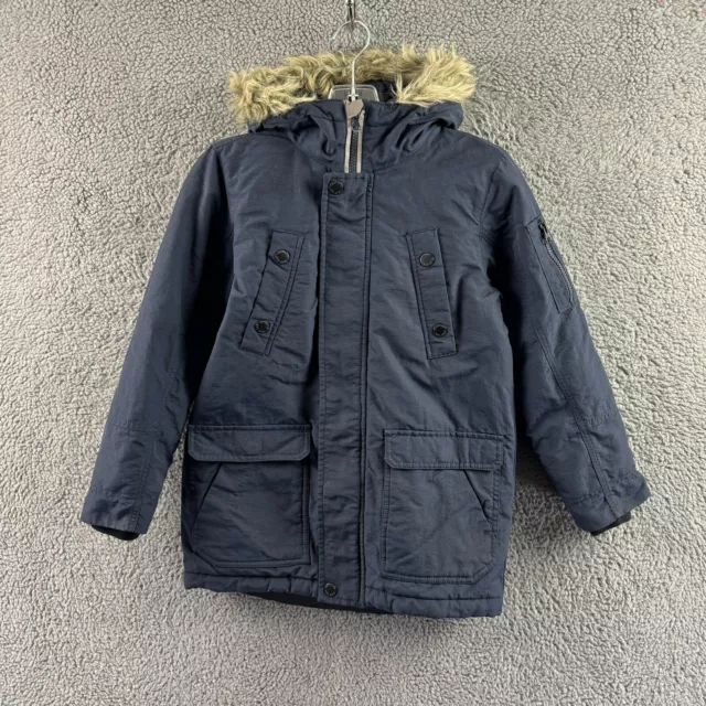 Giacca cappotto parka con cappuccio ragazzo Next Age 8 anni blu navy imbottito con cerniera pelliccia sintetica