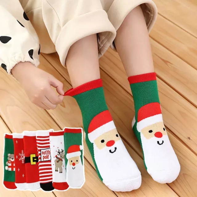 6 Pair Christmas Socks Children Kids Thickened Warm Socks Xmas New Year Socks