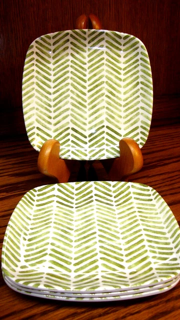 SET 4) CROFTON Melamine Summer Appetizer Plates Square 6