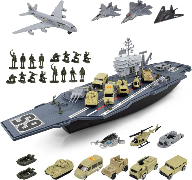 DeAO Porte-Avions Militaire – Lot De 19 Pièces – Sous-marin, Avions, Cuirassés – Cadeau Enfant Dès 3 Ans