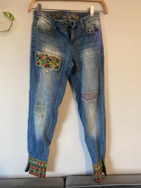 Desigual Women W 24 Jogger Jeans Low Rise Pants Trousers Embroidered Slim  Skinny