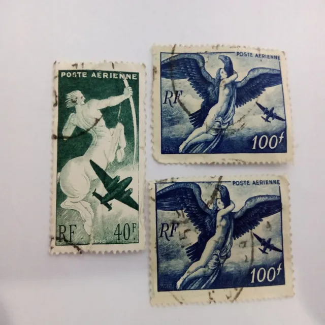 France Used Stamp Postage 1947 Airmail Issue Good Set Of 3 Stamps 40 To 100 Fr