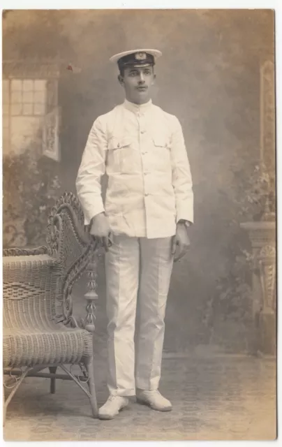 WW1 Era Studio Portrait Of Naval Officer In Tropical Uniform RP PPC, Unused