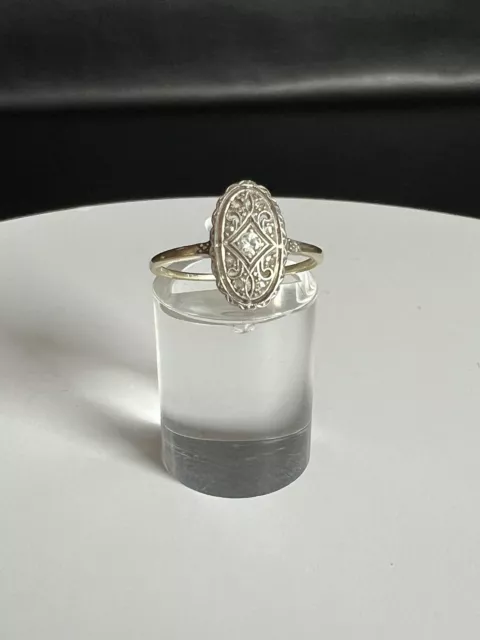 Antiker filigraner Art Deco Jugendstil Ring in 585er/14K Gold mit Diamanten RG55