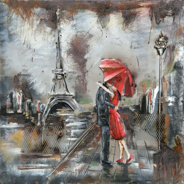 Original Classic Fine Art Woman in Red Dress With Umbrella 3-D Painting Decor NR
