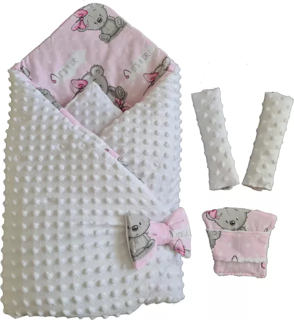 BlueberryShop Minky Baumwolle Autositz Swaddle Wrap/Decke Baby, weiß rosa