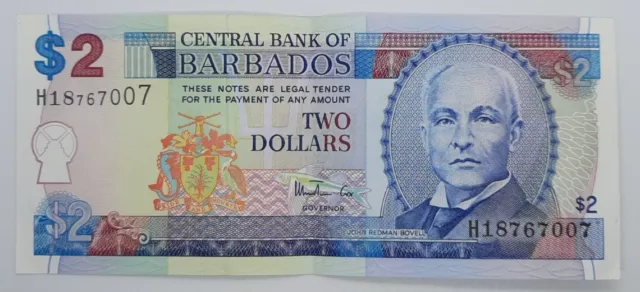1998 - Central Bank Of Barbados - 2 (Two) Dollars Banknote Serial No. H18 767007