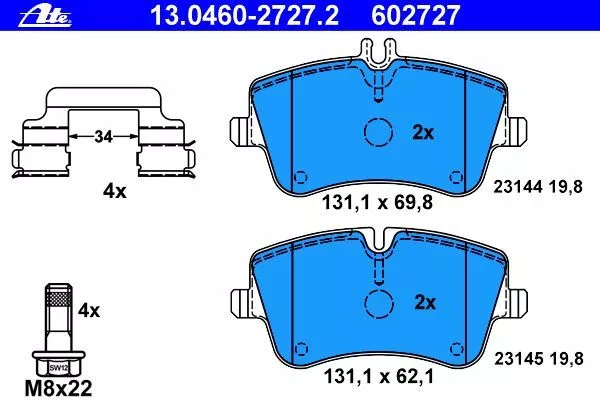 ATE BREMSBELÄGE VORNE für MERCEDES C-KLASSE W203 S203 CL203 CLK A209 SLK R171 2