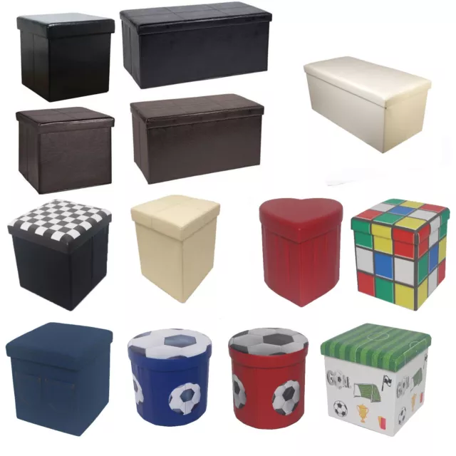 Large New Folding Storage Ottoman Seat Toy Storage Box Faux Leather Pouffe Stool