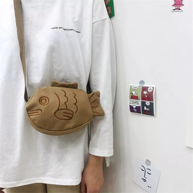 Cute Embroidery Fish Shape Bag Zippered Small Purses  Women Men Lady Girls