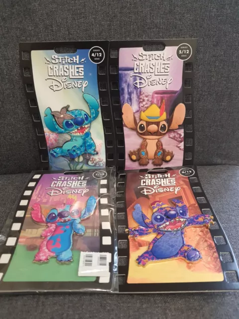 4x Stitch Crashes Disney Jumbo Pins MERMAID Aladdin Pinocchio Sleeping Beauty