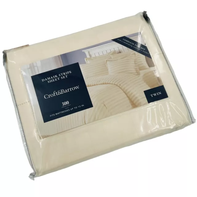 Croft & Barrow 3 Piece Twin Ivory Damask Sheet Set Cotton Brand New &  Sealed