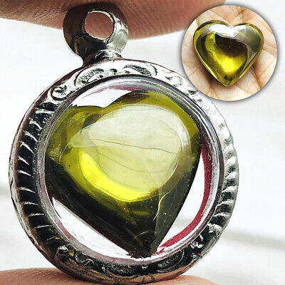 Naga Eye Heart Crystal Gems Healing Stone Leklai Mercy Green Thai Amulet #16209