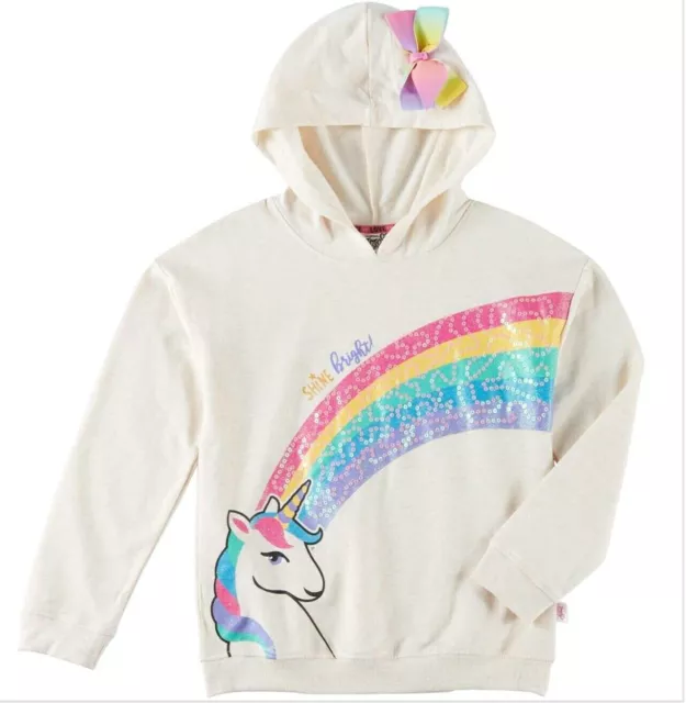 Jojo Siwa Shine Bright Rainbow Unicorn Sequin 3D Bow Hoodie Girls Size L  XL