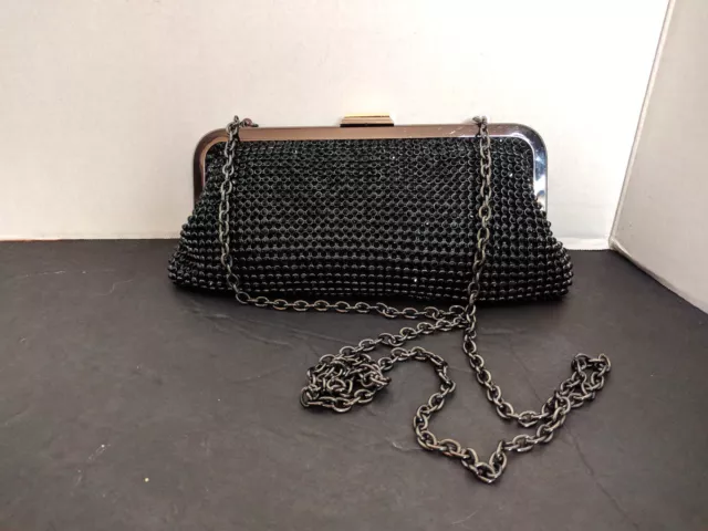 Bcbg Maxaziria Black Rhinestone Evening Bag Clutch Shoulder W/ Chain